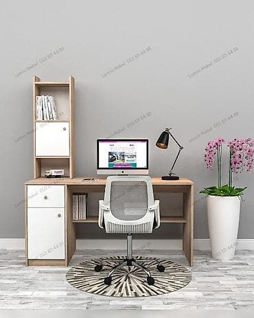 Düz masa, Stulsuz, Polkalı, Siyirməli, Teksturalı laminat — 1