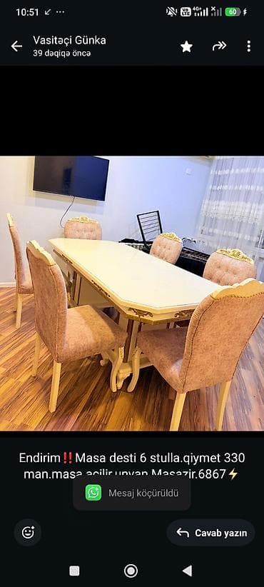 Endirim‼️Masa desti 6 stulla.qiymet 330 man.masa acilir.unvan