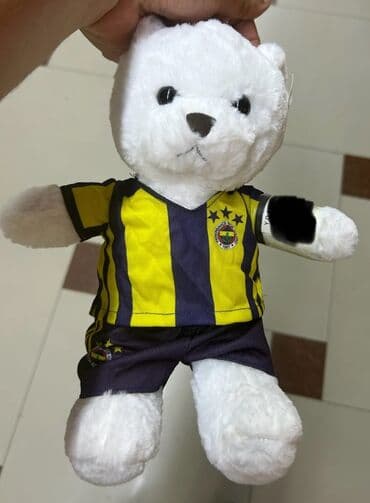 toy donlarl: Loqolu mişkalar satılır. Ağ rəngli, yumşaq oyuncaq ayı, üzərində sarı — 3