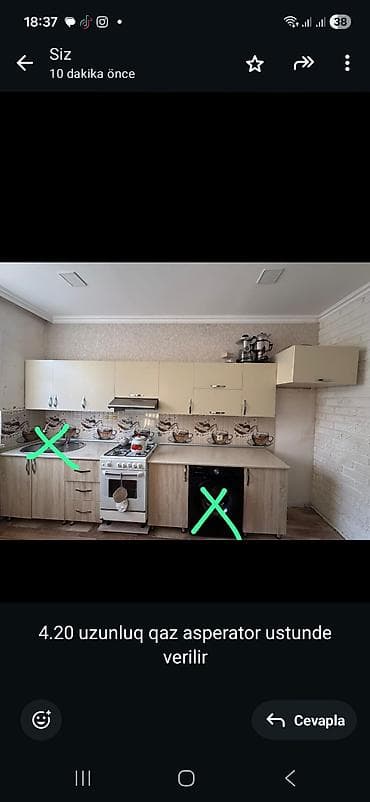 Mətbəx mebeli dəsti – 4.20 m - Uzunluq: 4.20 metr - Üst və alt