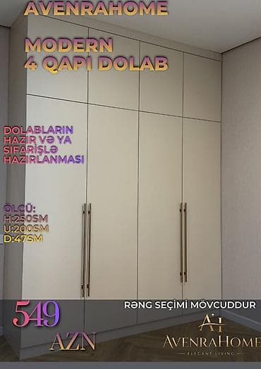 divar şkafları: Düz dolab, Yataq otağı üçün, Paltar üçün, Açılan, Korpuslu, 4 qapılı — 2