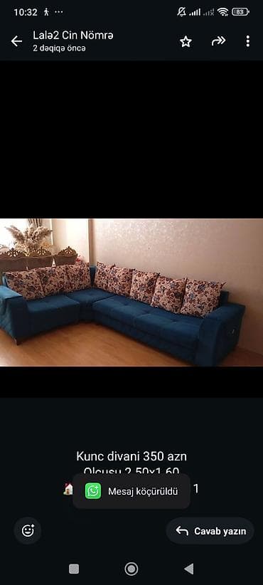 ucuz divanlar: Kunc divani 350 azn
Olcusu 2.50x1.60
🏡Bine⚡️⚡️lale 2 kod 11 — 1