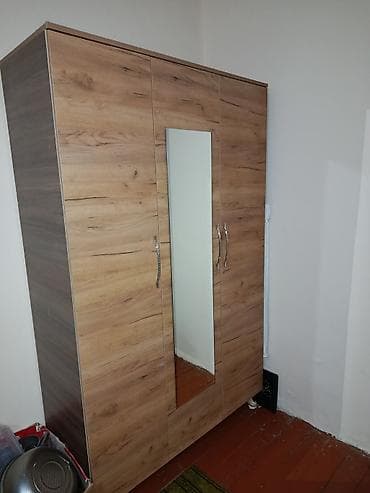 turkmen tekstil: 3 qapılı, Güzgülü, Qəhvəyi, Taxta, Açılan, Düz dolab — 1