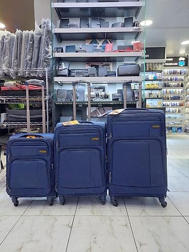 Mavi rəngli 3-lü tekstil çamadan dəsti - Ölçülər: kiçik, orta və