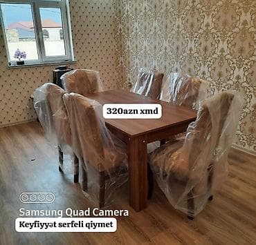 Qonaq otağı üçün, Yeni, Açılmayan, Dördbucaq masa, 6 stul