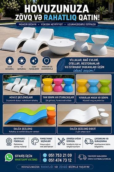 quş peyini: 🏖️ Hovuz Şezlonqları, Masa və Oturacaqlar – Müasir Dizayn! Hovuz — 1