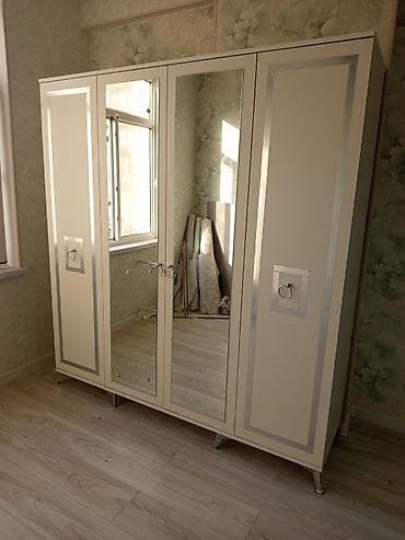 taxta dolab: Yeni, 4 qapılı, Güzgülü, Bej, Digər material, Açılan, Düz dolab — 1