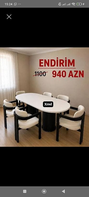 stul stol: Masa və 6 stuldan ibarət müasir yemək dəsti. Dəstin dizaynı zərif və — 1