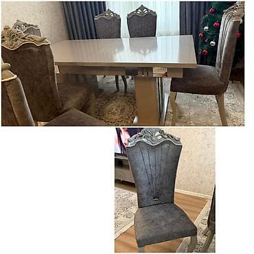 Tata: Qonaq otağı üçün, İşlənmiş, Açılan, Dördbucaq masa, 6 stul — 1