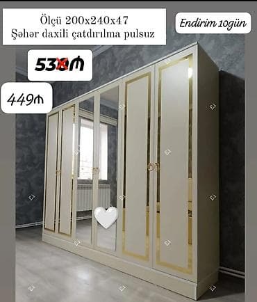 ortuk: - 6 qapılı paltar şkafı, klassik dizayn - Ölçü: 200 x 240 x 47 sm - — 1