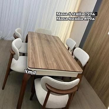 Yemək otağı dəsti – ağac teksturalı düzbucaqlı masa və yumşaq — 1