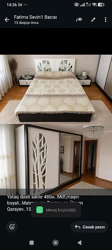 matras satilir: Yataq dəsti satılır 480₼. Mdf,maşın boyalı. Matrası var. Termo — 1