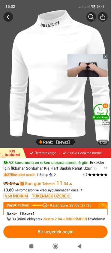 Ağ rəngli uniseks T‑shirt Geyinilmeyib razmeri uyğun olmadığı üçün