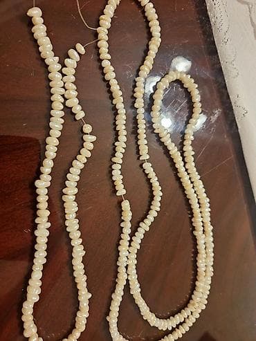 ag qizil: Təbii mirvari muncuq dəstləri - Material: təbii mirvari (oval/ — 2