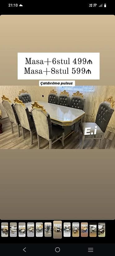 Klassik üslubda yemək otağı dəsti - Dəst variantları: - Masa + 6 — 1