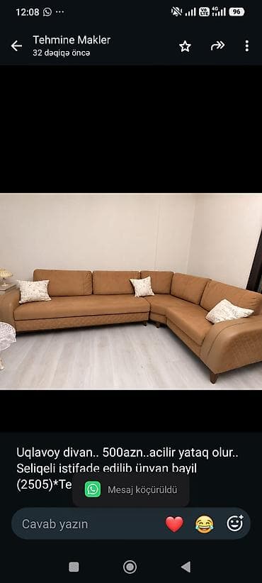 Mebel: Uqlavoy divan. 500azn. acilir yataq olur. Seliqeli istifade edilib — 1