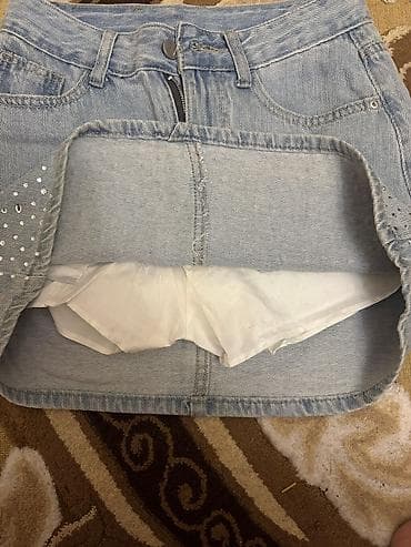 alt geyim: Cins mini ətək yep yeni - Material: açıq mavi denim - Dizayn: ön — 2