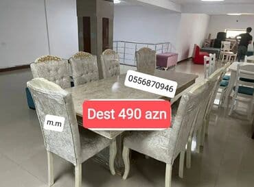 stol desdi: Qonaq otağı üçün, Yeni, Açılmayan, Dördbucaq masa, 6 stul — 1