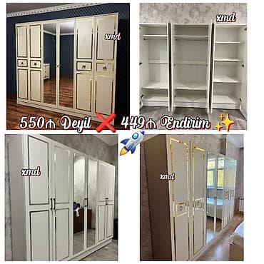 4 qapılı, Güzgülü, Bej, Digər material, Açılan, Düz dolab