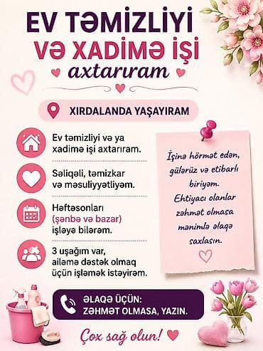 evde daye: Xırdalanda ev təmizliyi və xadimə xidməti - Ev təmizliyi və ya xadimə — 1