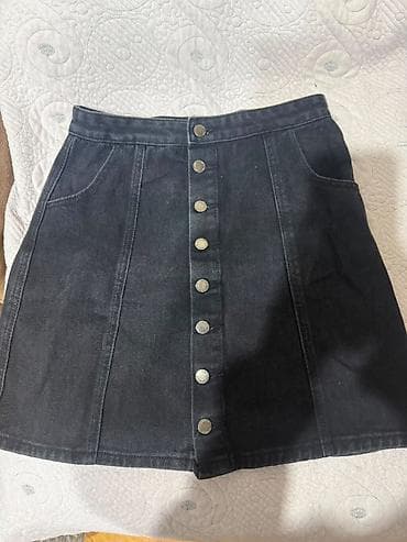 spector bot: Qara denim ətək - Material: qalın denim (cins) parça - Rəng: tünd — 1