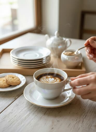 serviz qablar: Fincanlar, rəng - Ağ, Keramika, 6 ədədli dəst, Almaniya — 1