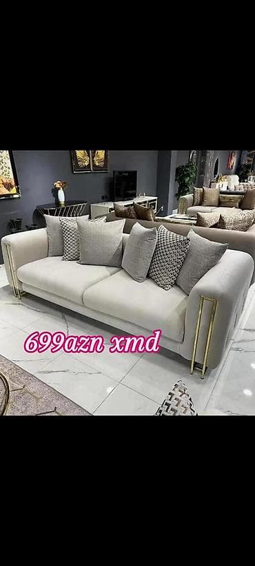 krep parca: Müasir dizaynlı 3 yerlik divan - Rəng: açıq boz/krem tonları - Üslub — 1