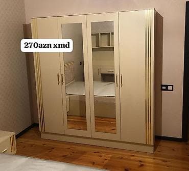 2ci el skaf: Yeni, 4 qapılı, Güzgülü, Rəngli, Digər material, Açılan, Düz dolab — 1