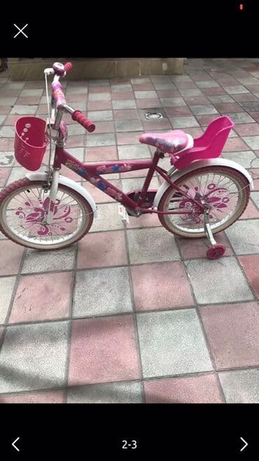 детская кобура на пояс: Uşaq velosipedi – çəhrayı rəngdə, çiçək naxışlı dizayn — 1