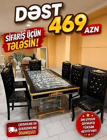 stol ustul: Yemək otağı mebel dəsti - Komplekt: 1 masa + 6 stul - Masa — 1