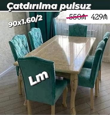 isdol usdul: Mərmər effektili yemək masası və 6 ədəd stul dəsti. - Masa ölçüsü: 90 — 1