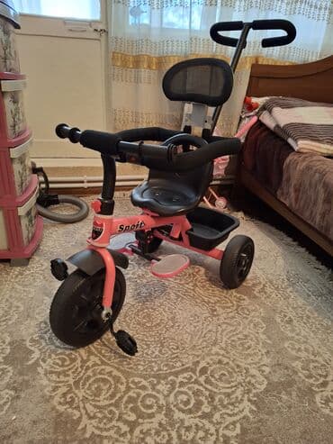 трехколесный велосипед с ручкой: Uşaq üçtəkərli velosipedi – “Sport” modeli, çəhrayı rəng — 1