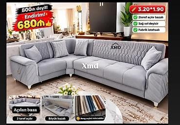 Məhsul: L‑şəkilli künc divan • Ölçü: 3.20 × 1.90 m • Konstruksiya