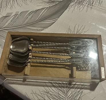 qab dəstləri: Gümüş rəngli dekorativ qaşıq dəsti Qədim - Komlekt: 6 ədəd dekorativ — 2