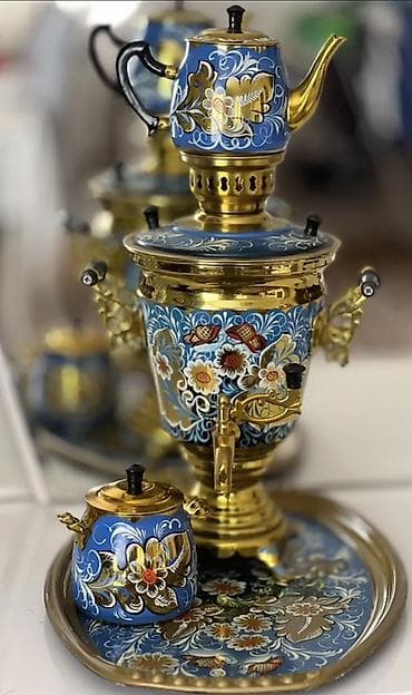 Çay dəsti, rəng - Göy, Metal, Rusiya