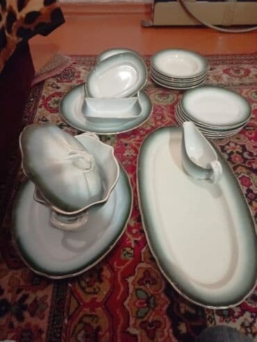 rusiya sekilleri: Nahar dəsti, rəng - Yaşıl, Farfor, 6 nəfərlik, Rusiya — 2