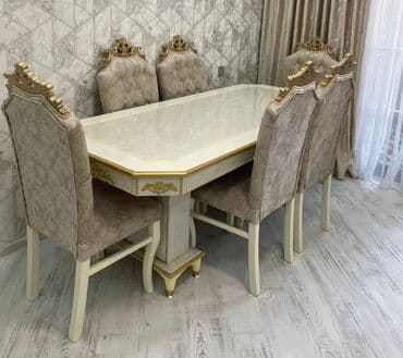 стулья тонет: Для гостиной, Новый, Нераскладной, Прямоугольный стол, 6 стульев — 13