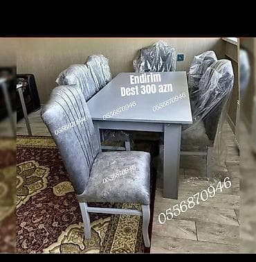 Qonaq otağı üçün, Yeni, Açılmayan, Dördbucaq masa, 6 stul