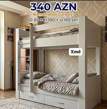 İki mərtəbəli çarpayı - Ölçülər: D 80 × H 180 × U 180 sm -