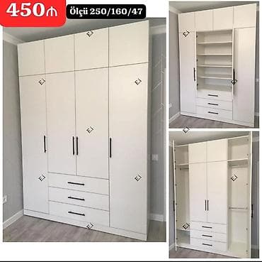 skafi: Ağ rəngli çoxfunksiyalı qarderob şkafı - Ölçü: 250/160/47 sm — 1