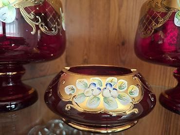 gozel hediyyeler: Qırmızı şüşədən 3 hissəli dekorativ qəndan dəsti - Tərkib: 2 ədəd — 2