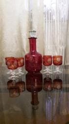 serviz nədir: СССР.Хрусталь.Рубиновый графин с 6 фужерами.Новый.Не пользовались — 2