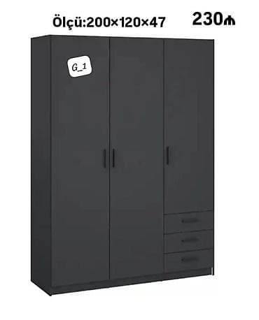 iskaflar: G_1 üçqapılı qarderob - Rəng: qara, mat səth - Ölçü: 200×120×47 sm - — 1