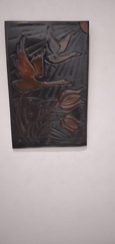 divar şəkli: Metal relyef tablo – “Uçan quşlar və lalələr” - Material — 2