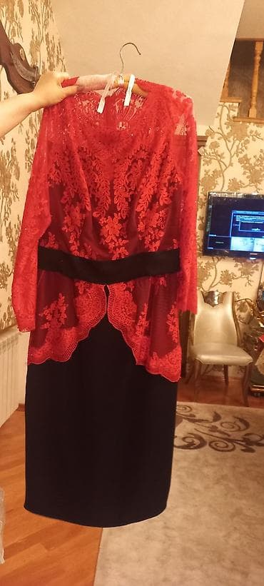 Qadın geyimləri: Qadın gecə/gecəlik donu – qırmızı krujeva üst və qara ətək - Model — 1