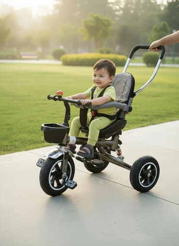 uşaq sintezatoru: Uşaq üçtəkərli velosiped 🚴‍♂️ • Rəng: boz/qarışıq qara • Ön tərəfdə — 1