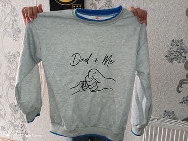 детские вязаные кофты: Uşaq sviteri – “Dad + Me” temalı - Rəng: Açıq boz, mavi daxili yaxa — 2