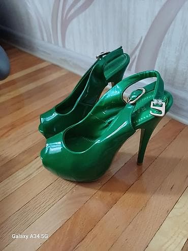 bemsa ayaqqabı: Yaşıl laklı qadın ayaqqabısı –36 ölçü platformalı, açıq burunlu — 1