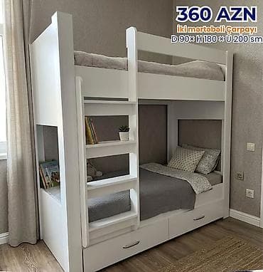 taxta nərdivan: İki mərtəbəli çarpayı – 360 AZN Ölçülər: D 90 × H 180 × U 200 sm - — 1