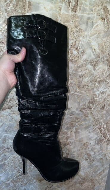 женские зимние замшевые ботфорты: Qadın dəri çəkmə! – Calipso Vivace - Rəng: qara, parlaq fakturalı. - — 6